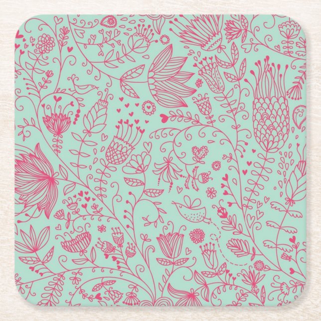 Summer cute floral pattern square paper coaster (Front)