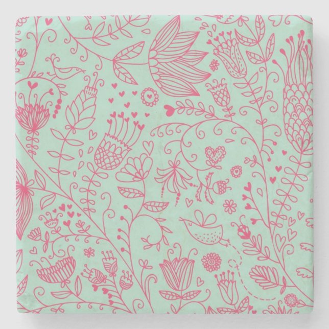 Summer cute floral pattern stone coaster (Front)