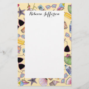 Summer Cute Girly Beach Collage on Yellow Stationery