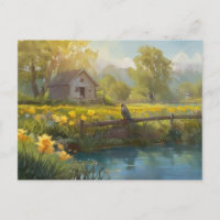 Summer Daffodils  Nature House Postcard Watercolor