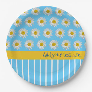 Summer Daisies and Cool Stripes Paper Plate