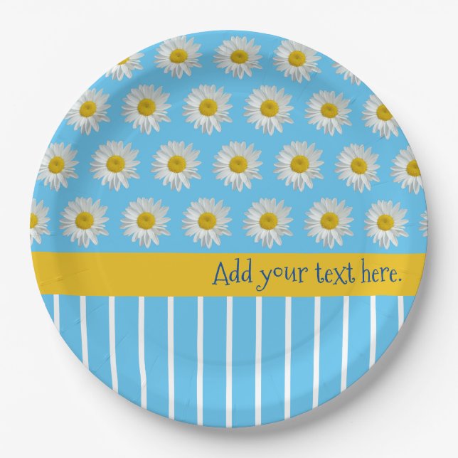 Summer Daisies and Cool Stripes Paper Plate (Front)