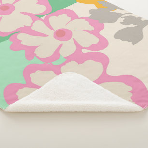 Summer Daisies Color Blocks Modern Floral  Sherpa Blanket