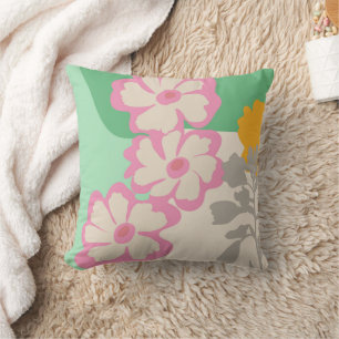 Summer Daisies Colour Blocks Modern Floral  Throw Pillow