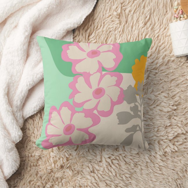 Summer Daisies Colour Blocks Modern Floral  Throw Pillow (Blanket)