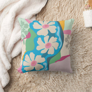 Summer Daisies Colour Blocks Modern Floral  Throw Pillow