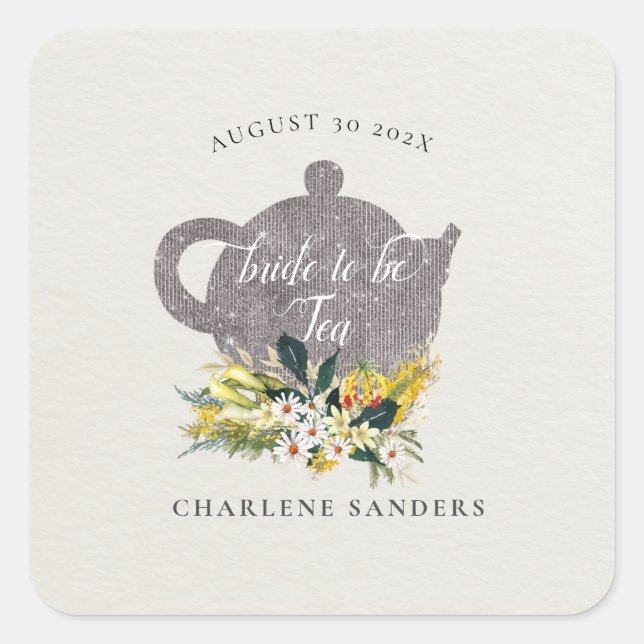 Summer Daisies Floral Floral Bridal Tea Square Sticker (Front)