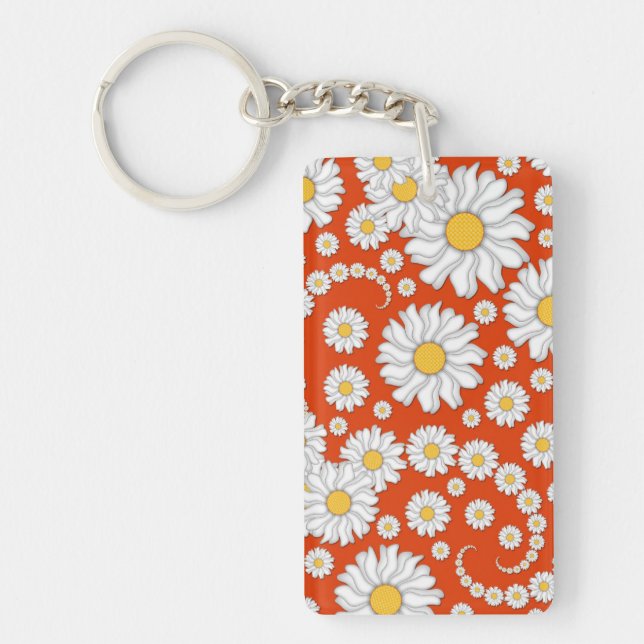 Summer Daisies on Bright Orange Keychain (Front)