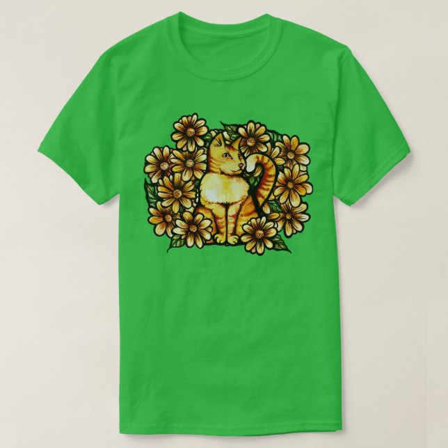 Summer Daisies Orange Cat T-Shirt (Design Front)