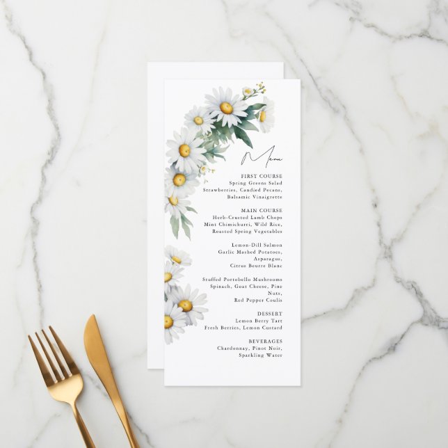 Summer daisy flower wedding menu (Front/Back In Situ)
