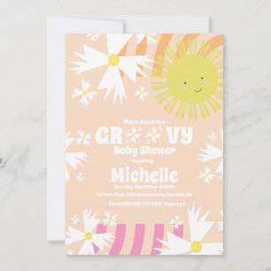 Summer Daisy Groovy Sun Rainbow Baby Shower Invitation