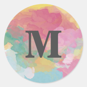 Summer Day Monogram Classic Round Sticker