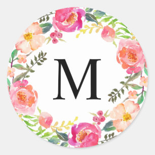 Summer Day Monogram Classic Round Sticker