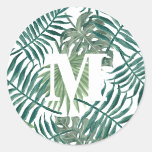Summer Day Monogram Classic Tropical Pool Party Round Sticker