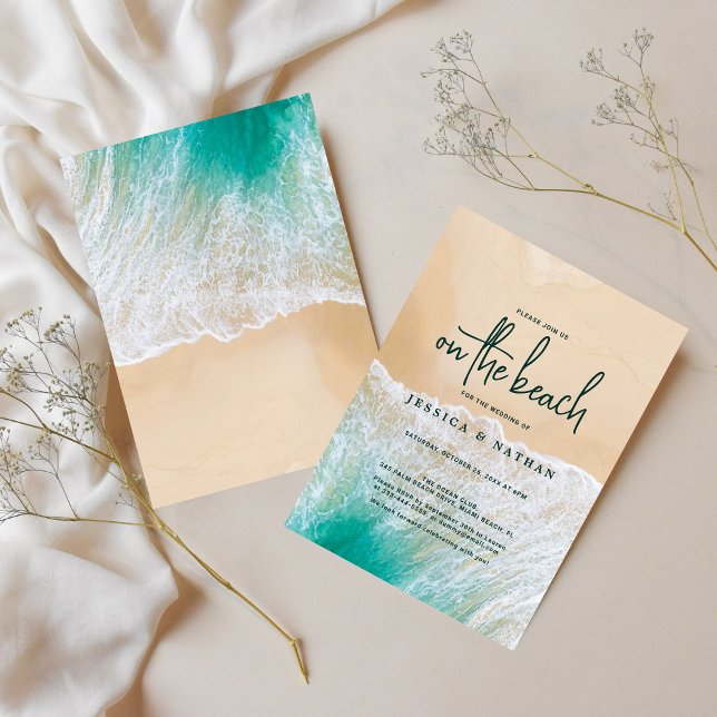 Summer Destination On The Sandy Teal Beach Wedding Invitation (Creator Uploaded)