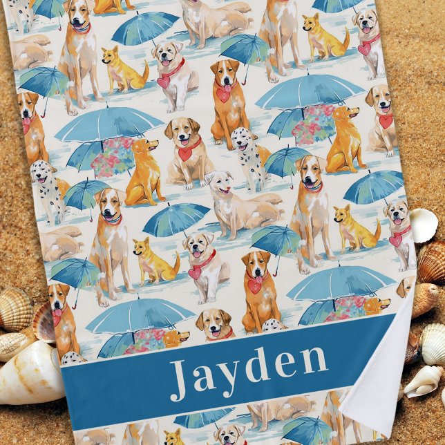 Summer Dogs Colourful Pattern Personalized  Beach Towel (Creator Uploaded)