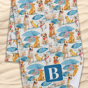 Summer Dogs Colourful Personalized Monogram Patter Beach Towel