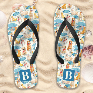 Summer Dogs Colourful Personalized Monogram Patter Flip Flops