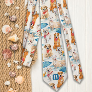 Summer Dogs Colourful Personalized Monogram Patter Tie