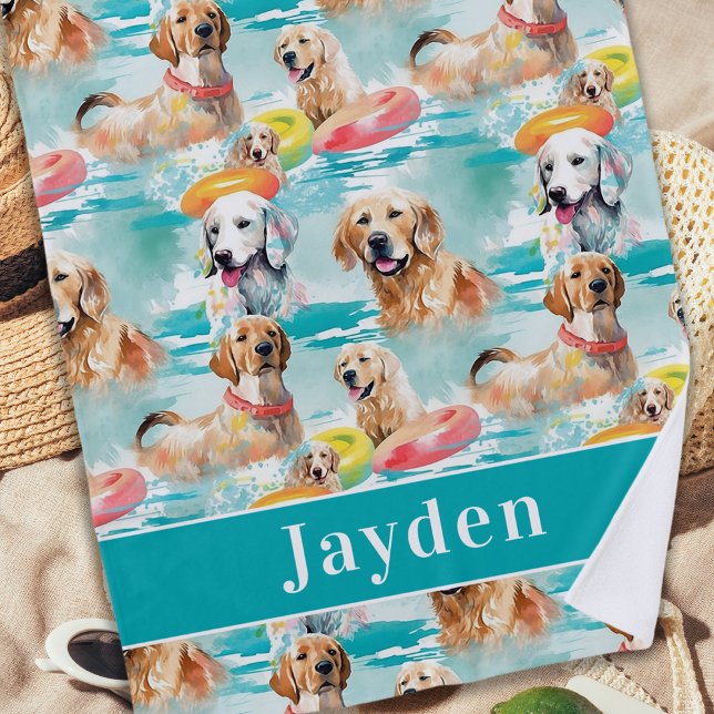 Summer Dogs Personalized Colourful Pattern  Beach Towel (Creator Uploaded)