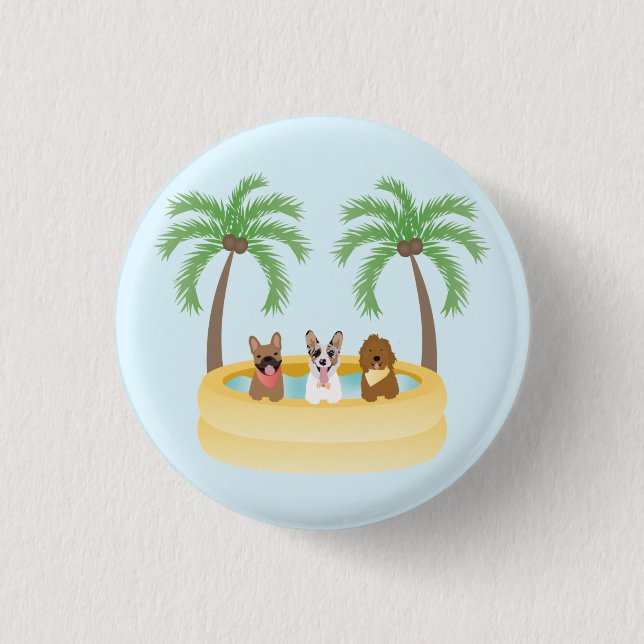 Summer Dogs Swimming Pool 1 Inch Round Button (Front)