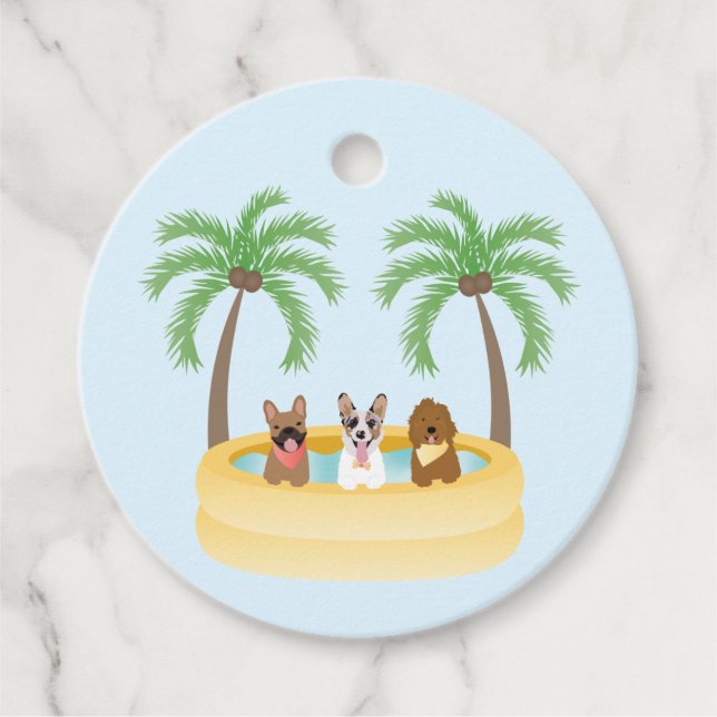 Summer Dogs Swimming Pool Favour Tags (Front)