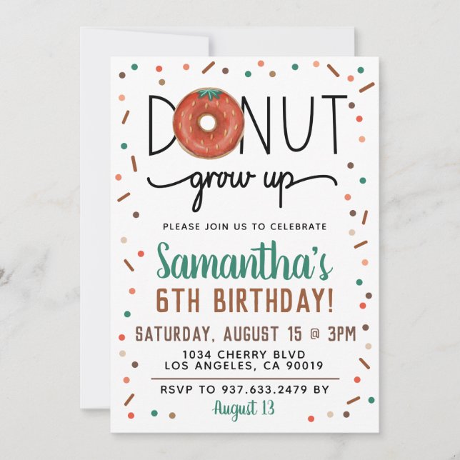 Summer Doughnut Grow Up Birthday Invitation (Front)
