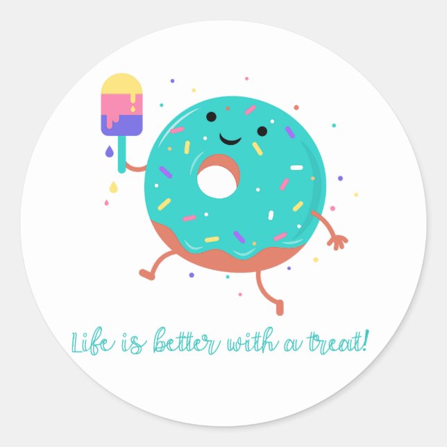 Summer Doughnut & Popsicle Sweet Treats Cute Classic Round Sticker (Front)