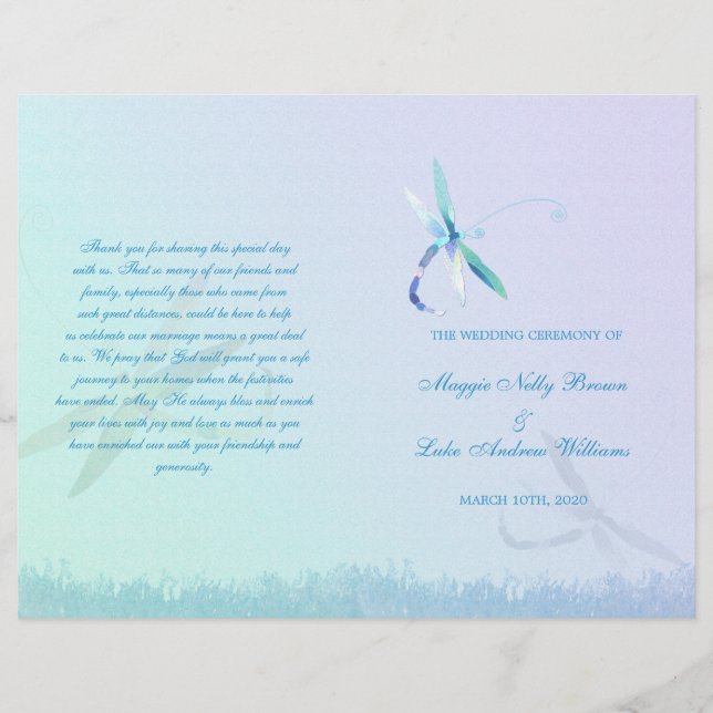 Summer Dragonfly Wedding Ceremony Bi Fold Program (Front)