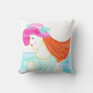 Summer Dream fashion girl illustration pilllow. Throw Pillow