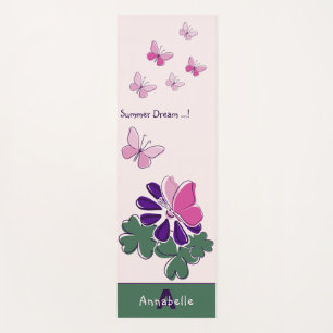 Summer Dream Pink Butterflies Violet Flower Name Yoga Mat