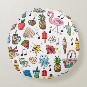 Summer Elements Vintage Seamless Pattern Round Pillow