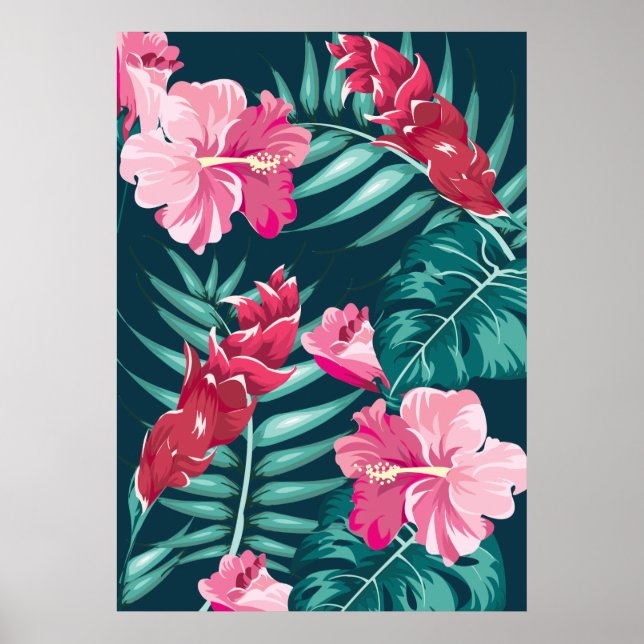 Summer Exotic Flowers Pink Poster (Front)