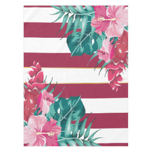 Summer Exotic Flowers striped Burgundy Tablecloth