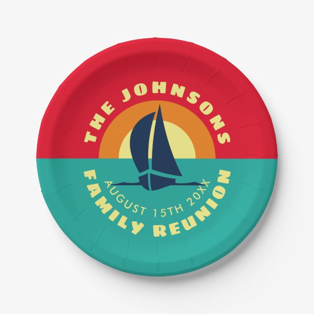 Summer family reunion lake party custom name paper plate (Front)