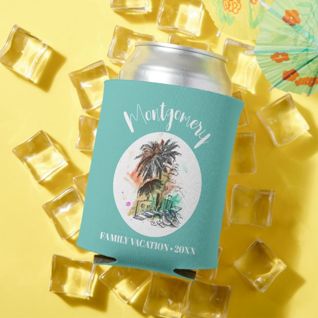 Summer Family Vacation Turquoise Can Cooler (In Situ Summer)