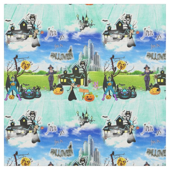 Summer Fantasy Halloween invitation repeat  Fabric (Close Up)