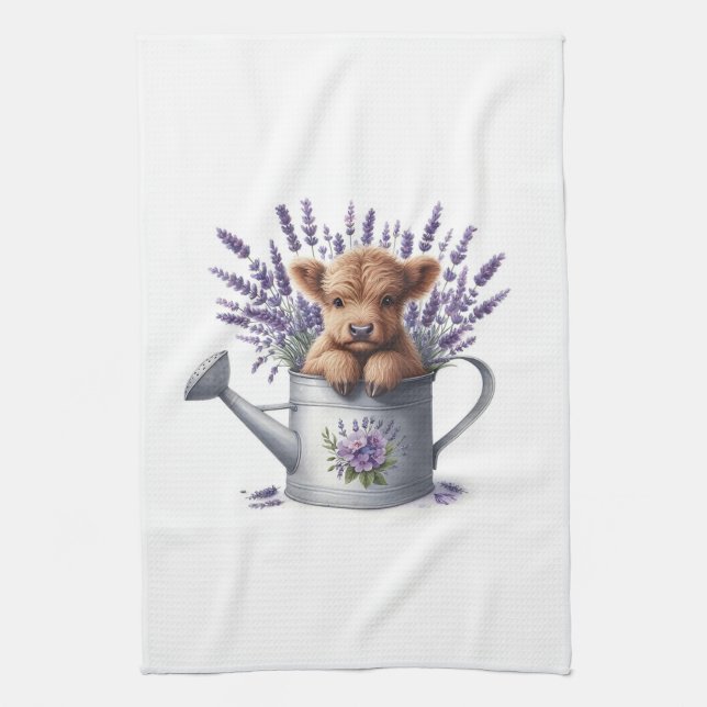 Summer Farm Baby Cow Kitchen Towel (Vertical)