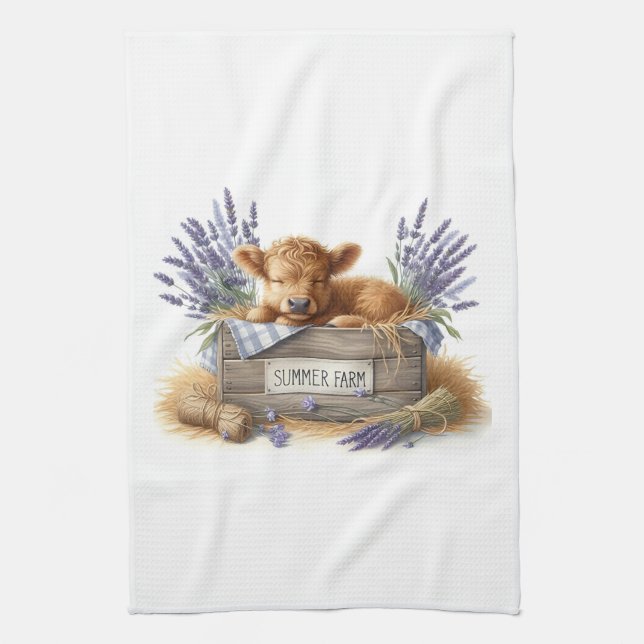 Summer Farm Baby Cow Kitchen Towel (Vertical)