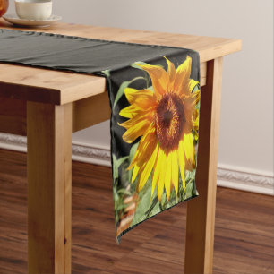 Summer Farmhouse Yellow Sunflower on Black Short Table Runner