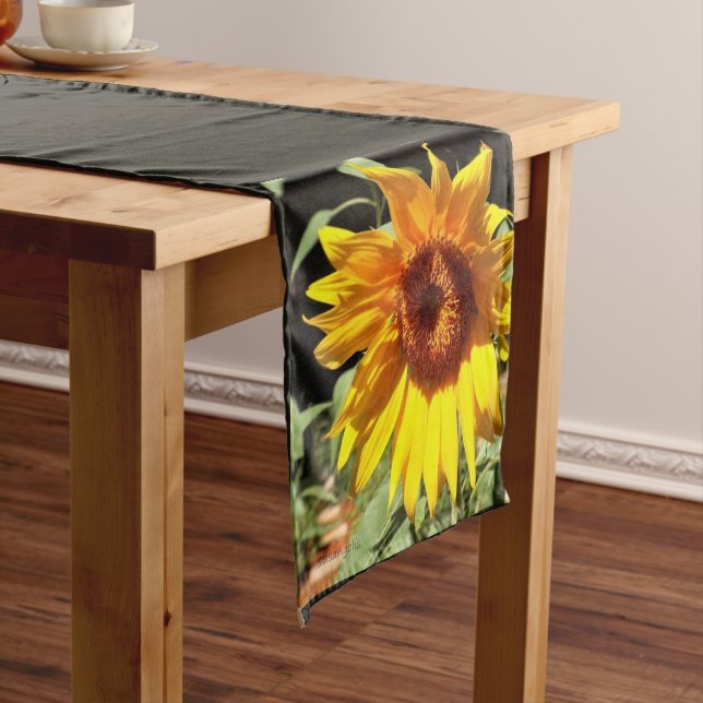 Summer Farmhouse Yellow Sunflower on Black  Short Table Runner (In Situ)