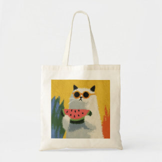 Summer Fat cat wearing sunglasses beach bag