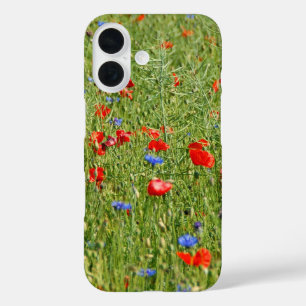 Summer field with red and blue flowers iPhone 16 case