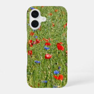 Summer field with red and blue flowers iPhone 16 case