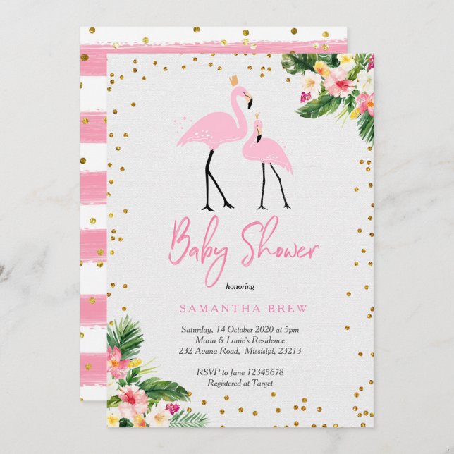 Summer Flamingo Baby Shower Invitation (Front/Back)