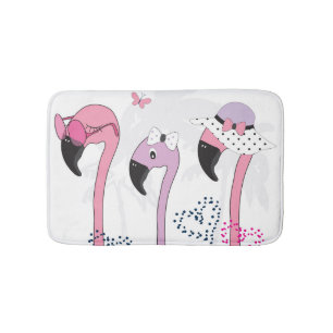 Summer Flamingo: Beach Vintage Illustration. Bath Mat