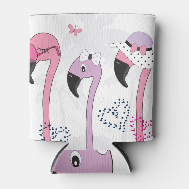 Summer Flamingo: Beach Vintage Illustration. Can Cooler (Front)