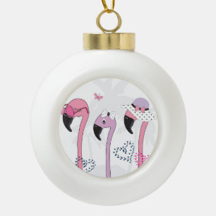 Summer Flamingo: Beach Vintage Illustration. Ceramic Ball Christmas Ornament