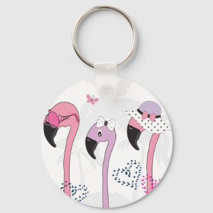 Summer Flamingo: Beach Vintage Illustration. Keychain