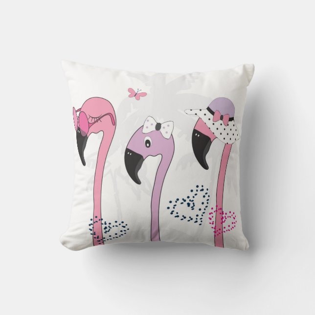 Summer Flamingo: Beach Vintage Illustration. Throw Pillow (Front)